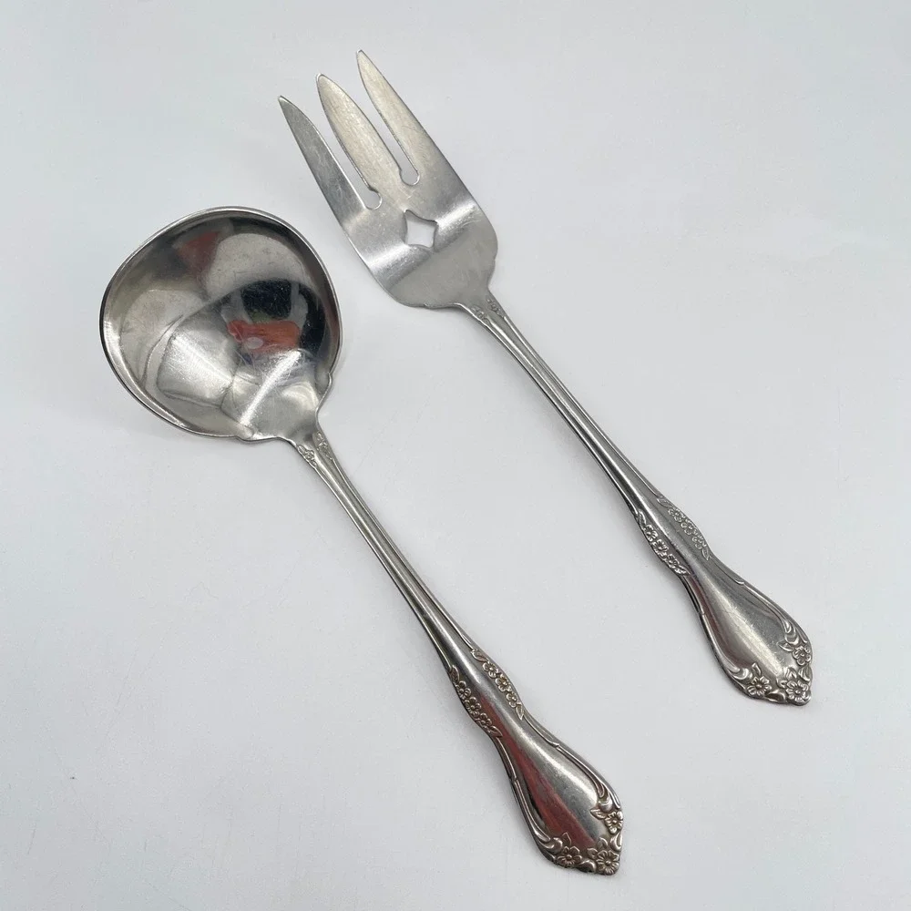 Wm Rogers Oneida Mansfield Gravy Ladle Serving Meat Fork Glossy Vintage